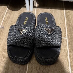 Prada Black Textured Sandals